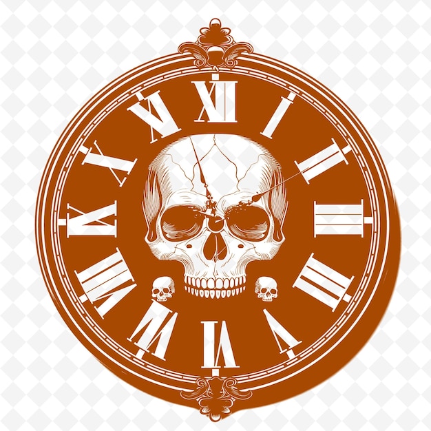 Gothic Inspired Wall Clock With a Black and White Color Sche PNG Outline Flat Illustration Designs