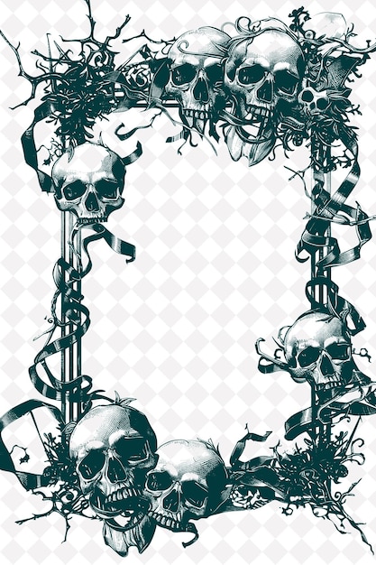 Gothic Iron Frame Decorated With Black Ribbon and Skulls Lea PNG Creative Background Design