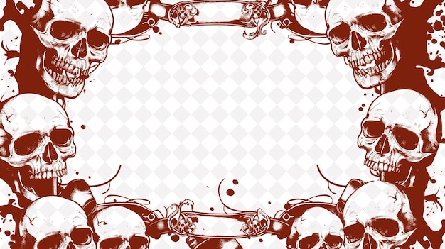 Gothic Iron Frame With Velvet Ribbon and Skulls Leaving an E PNG Creative Background Design