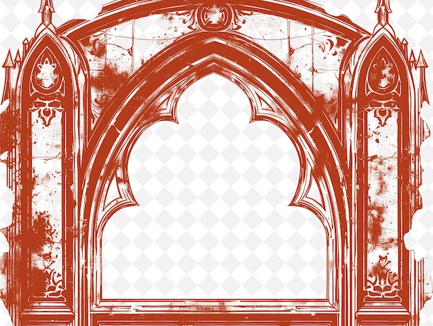 PSD gothic revival frame border with pointed arches and trefoil creative png abstract designs