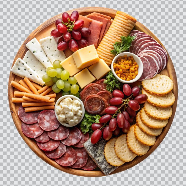 PSD a gourmet charcuterie board with assorted cheeses meats crackers and grapes isolated on a white