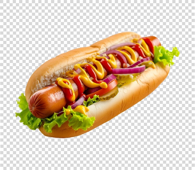 Gourmet hot dog in transparent background