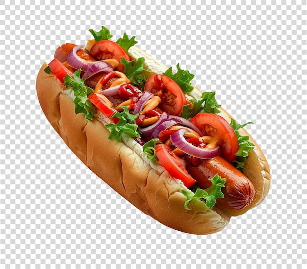 Gourmet hot dog in transparent background