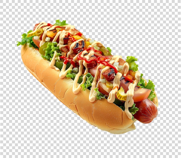 Gourmet hot dog in transparent background