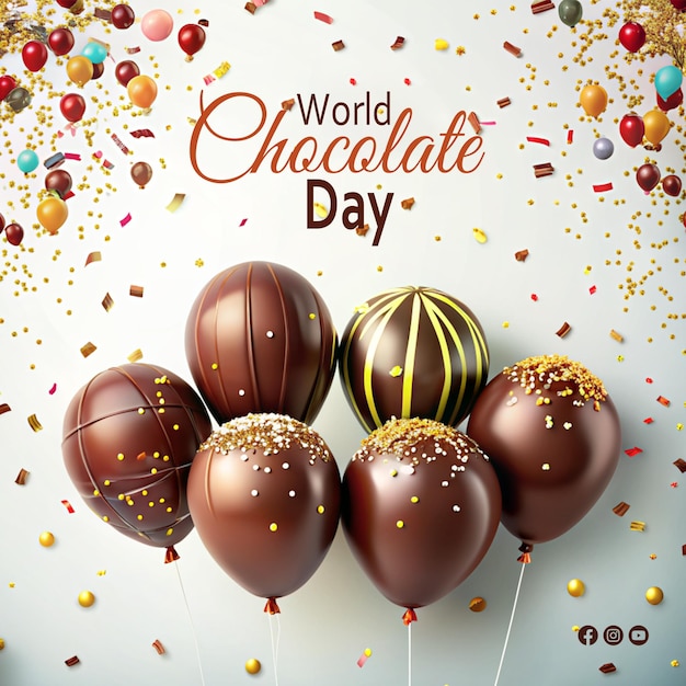 PSD gourmet milk and dark chocolate candy background with lettering world chocolate day celebration