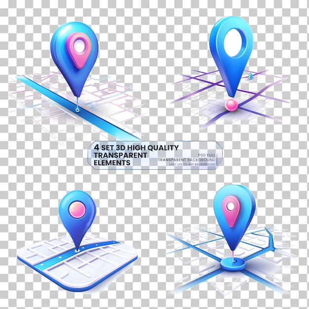 Gps icon mock up gradient blue color 3 point on transparent background