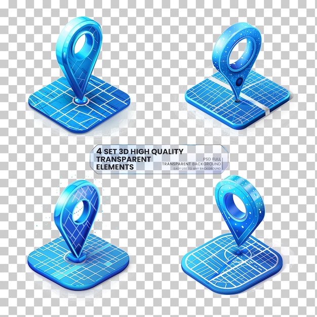 Gps icon mock up gradient blue color 3 point on transparent background