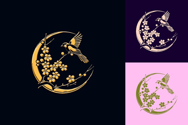 PSD graceful chinese cherry blossom with art deco style cherry b png inspired lunar icon designs