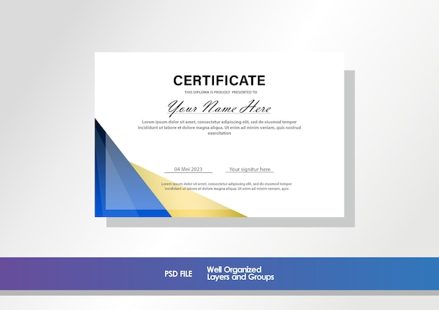 Gradient blue combination with Gradient gold luxury certificate template