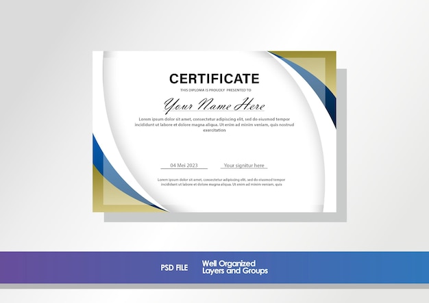 Gradient blue combination with Gradient gold luxury certificate template