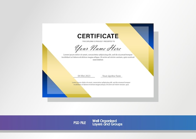 Gradient blue combination with Gradient gold luxury certificate template