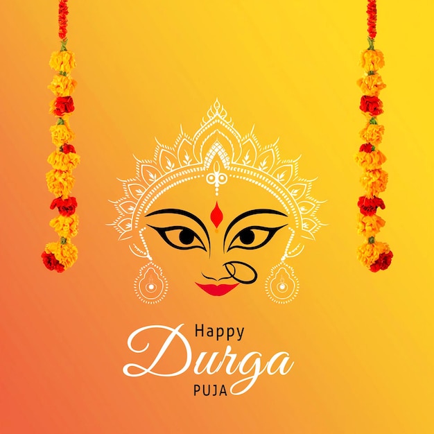 PSD gradient durga puja background with durga face