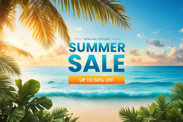 Gradient horizontal sale banner template for summer season