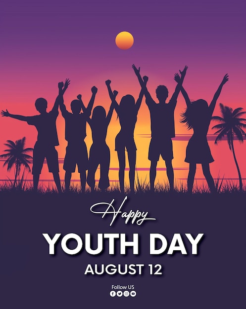 Gradient international youth day vertical poster template sunset background