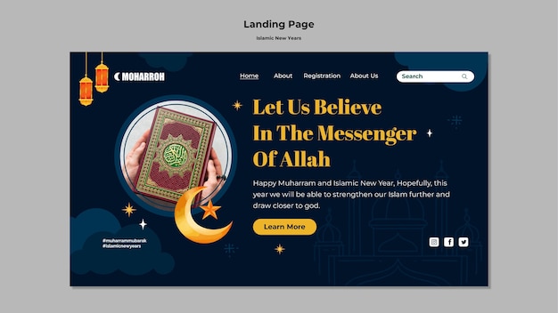 Gradient islamic new year landing page template