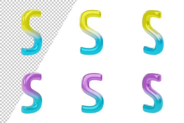 Gradient Letter S on white background. Uppercase and lowercase. 3d render illustration