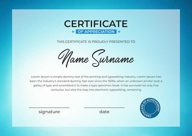 PSD gradient and luxury certificate of achievement template