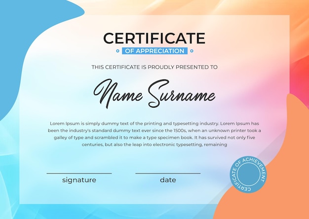 PSD gradient and luxury certificate of achievement template