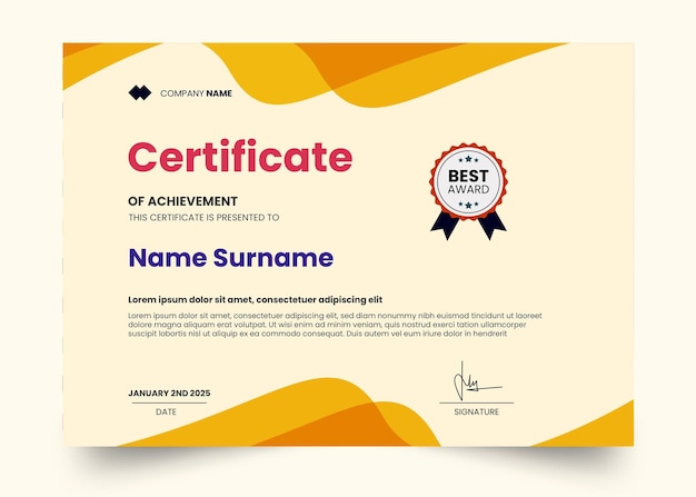 Gradient orange and simple certificate design template