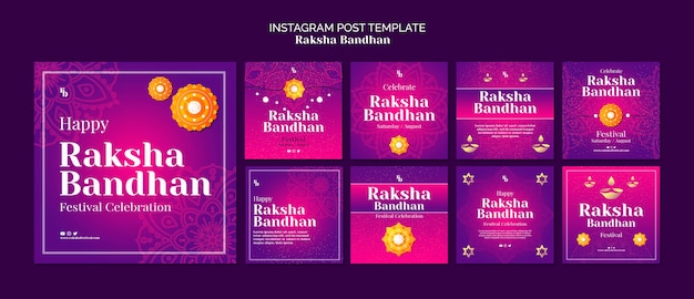 Gradient raksha bandhan instagram posts collection with mandalas