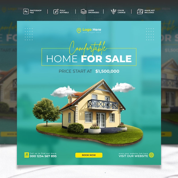 Gradient real estate instagram post social media banner template