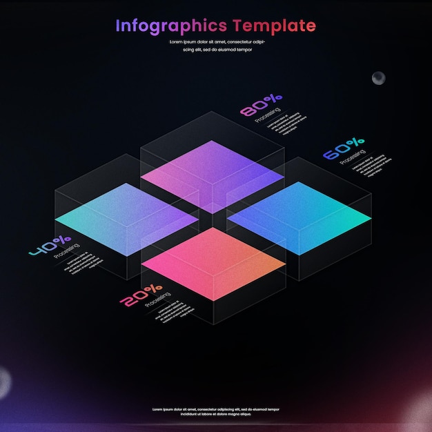 Gradient rectangular bar diagram infographics with glass effect