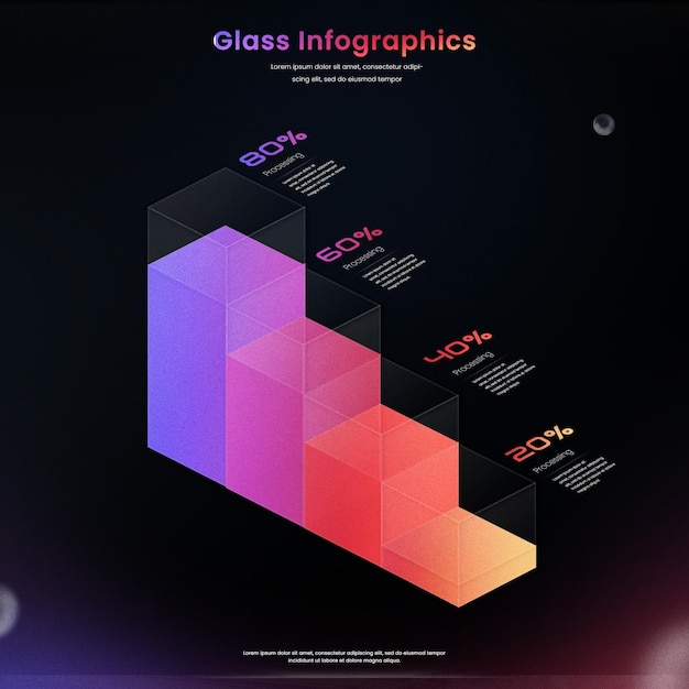 PSD gradient rectangular bar diagram infographics with glass effect