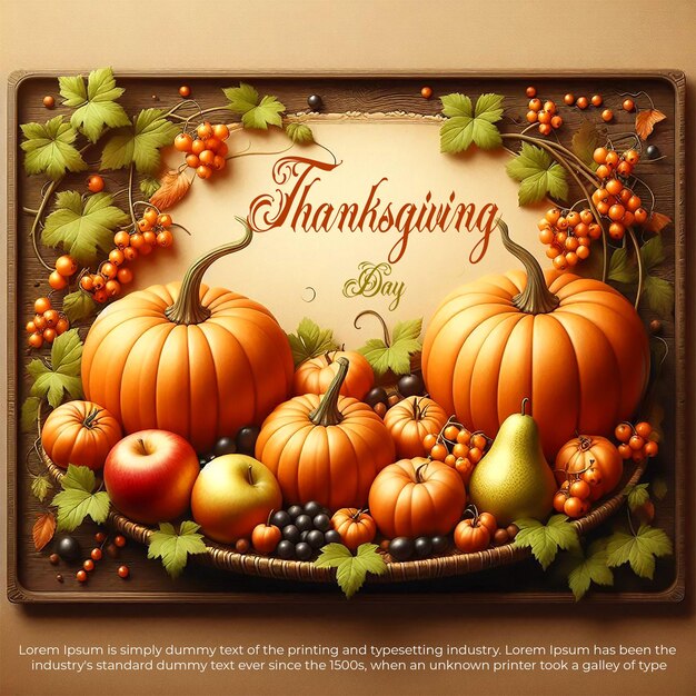 Gradient thanksgiving background with pumpkin and leaves Happy Thanksgiving Day