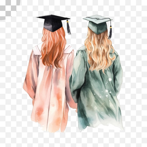 Graduation day for girls watercolor transparent background