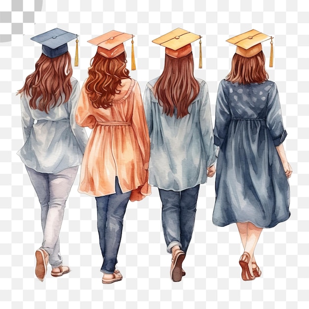 Graduation day for girls watercolor transparent background