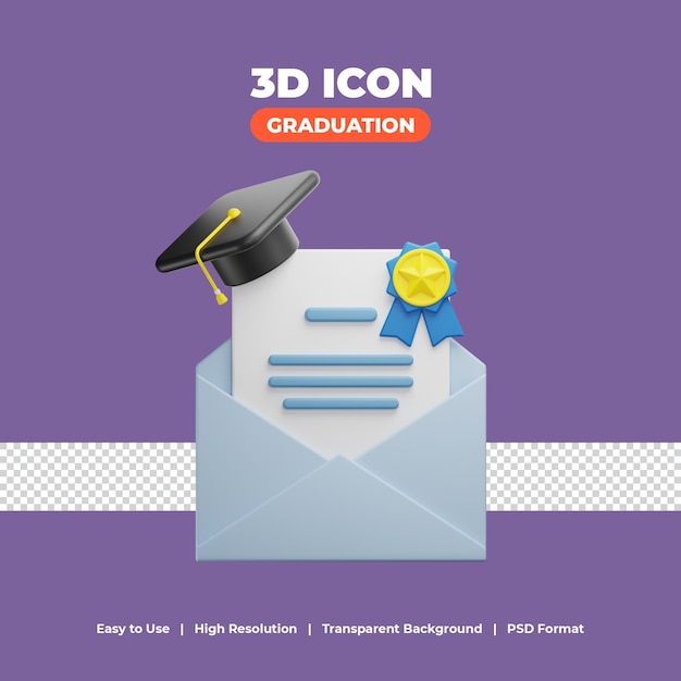 Graduation letter mail with 3d render icon illustration