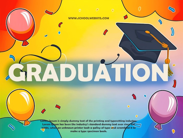 graduation poster with balloons and a picture of a graduation cap