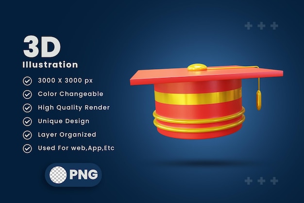 Graduation toga hat 3d rendering educational icon