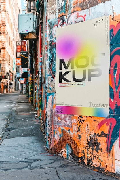 PSD grainy gradient poster aesthetic mockup on  street