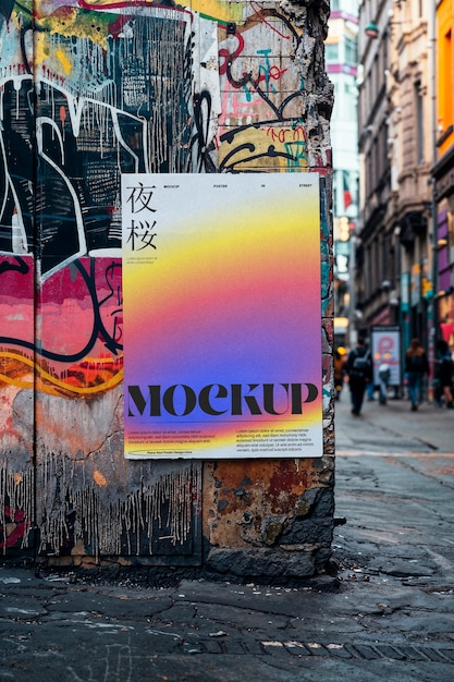 Grainy gradient poster aesthetic mockup on  street