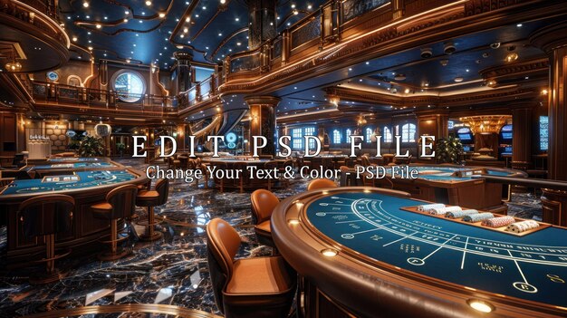 PSD grand casino interior with roulette table and golden accents