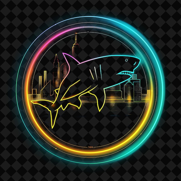 PSD grand neon namors atlantis inside a silhouette of a shark th png y2k ocean of light collections