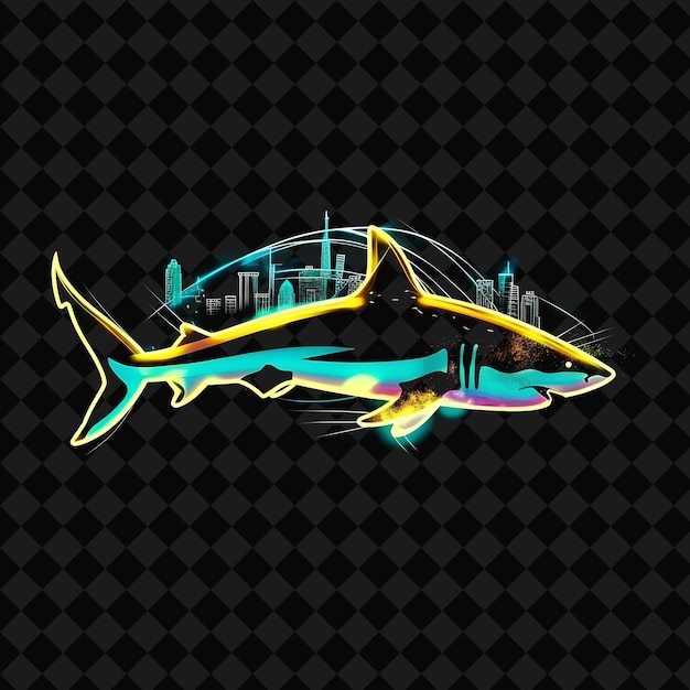 PSD grand neon namors atlantis inside a silhouette of a shark th png y2k ocean of light collections