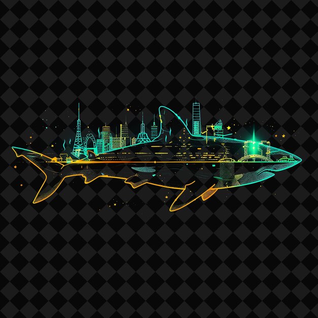 PSD grand neon namors atlantis inside a silhouette of a shark th png y2k ocean of light collections