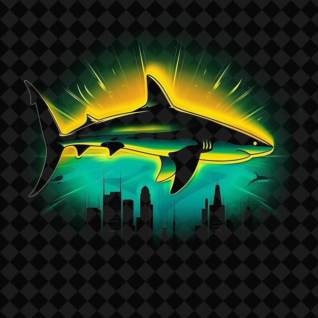 PSD grand neon namors atlantis inside a silhouette of a shark th png y2k ocean of light collections