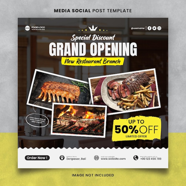 Grand Opening Food and Restaurant Menu Media Social Post Template