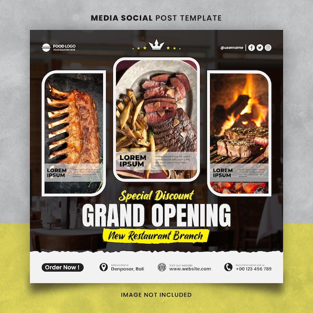 Grand Opening Food and Restaurant Menu Media Social Post Template