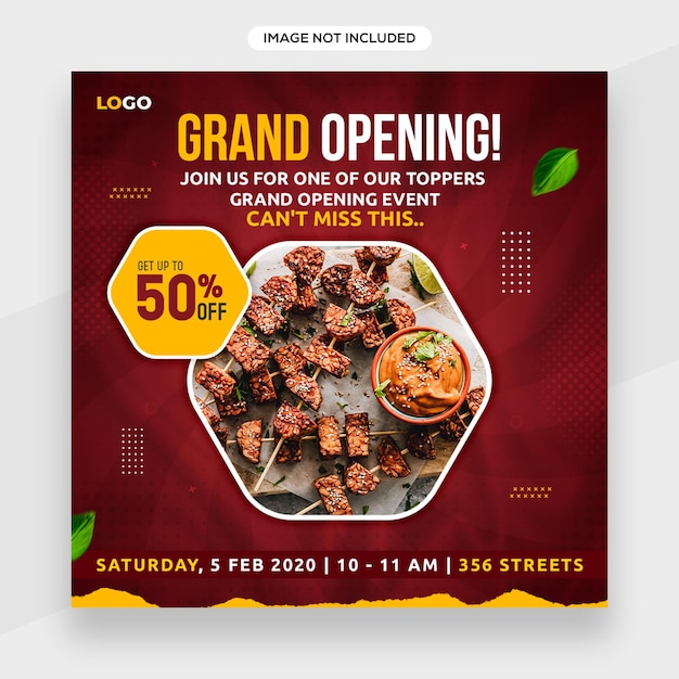 Grand opening restaurant banner or social media promotion and Instagram banner post cover