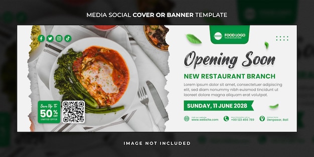 Grand Opening Restaurant food menu Social Media Cover or Banner Template