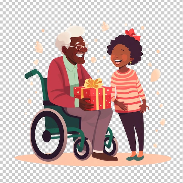 grandparent giving child a Christmas present happy grandma giving grandkid a holiday gift png