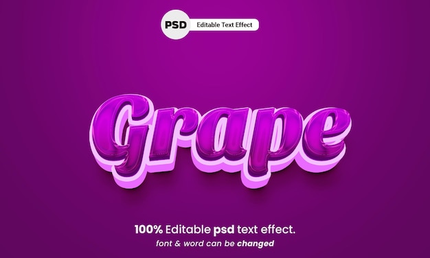 Grape 3d editable psd premium grape text effect