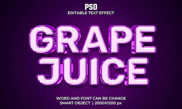 Grape juice 3d editable text effect Premium Psd with background