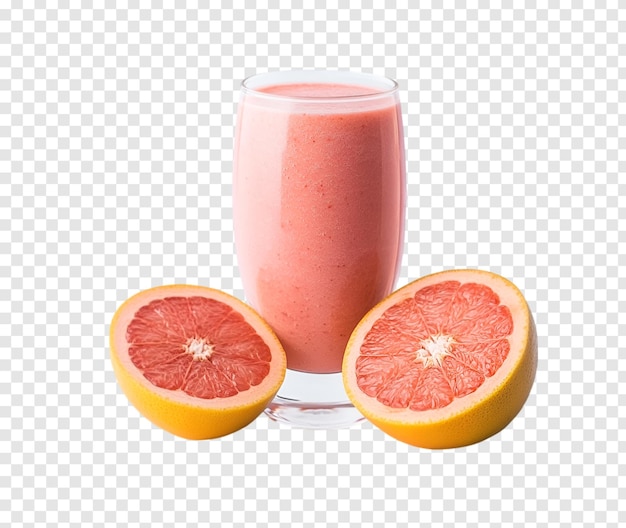 Grapefruit juice with fresh grapefruits isolated on a transparent background