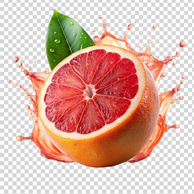 Grapefruit with splash Isolated on transparent background