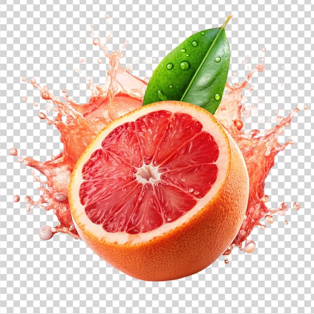 Grapefruit with splash Isolated on transparent background